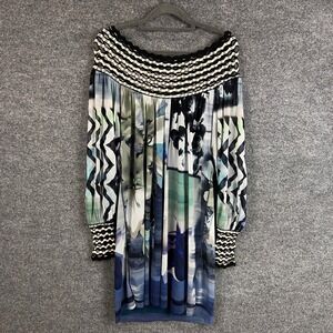 Fuzzi Dress Women's Multicolor Abstract Floral Print Long Sleeve Size M‎